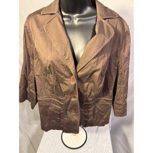 Lane Bryant Blazer 18 Brown 3/4 Sleeve Button Front Jacket Stretch Workwear Chic